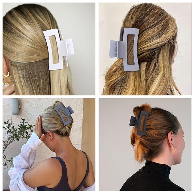 Medium Hair Clips for Women 8 Pcs Small Claw Clips for Thin and Thick Hair 2 Styles Hair Claw Clips Combination Rectangle Banana Jaw Hair Accessories for Women and Girls (Grey)