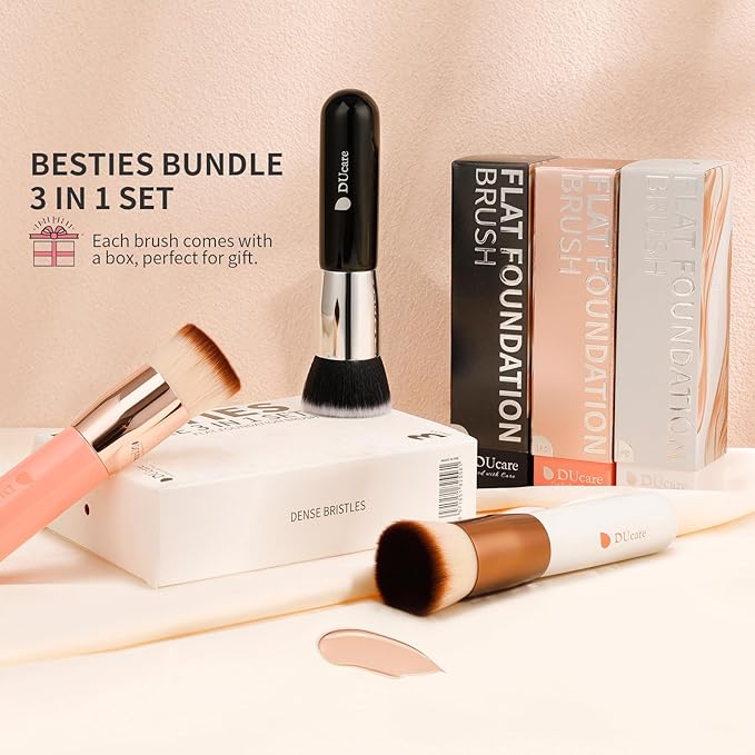 Foundation Brush 3pcs DUcare Flat Top Kabuki Brush Synthetic Professional Makeup Brushes Liquid Blending Mineral Powder Buffing Stippling