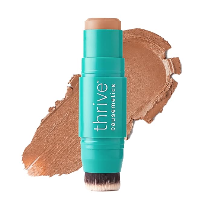 Thrive Causemetics Triple Threat Color Stick: Cream Bronzer & Contour Stick with Vitamin E, Evening Primrose Oil, Waterproof Smudge Proof Face Makeup Formula, Rhea (Light Golden)