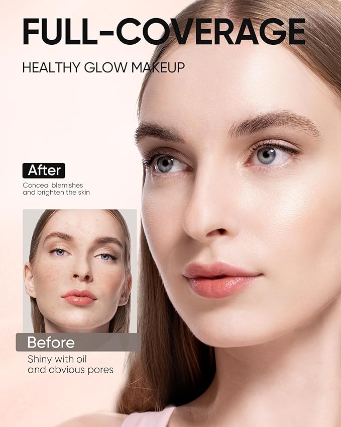 Full Coverage Cushion Foundation, Weightless, Skin Fit, Satin Glow Finish, Oil-Control Waterproof Foundation, Sweatproof Flawless, Korean Makeup,Tattoo Cover Up, Buildable(#45N Saddle Brown)