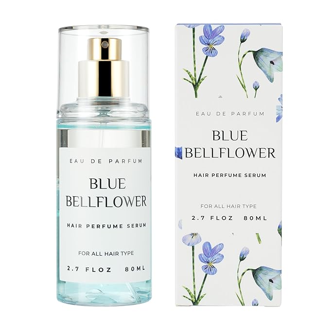 Hair Perfume for Women, Summer Lightweight Long Lasting Fragrance Mist - 3:7 Hydrating Serum Alcohol Free Formula, Argan Oil Scented Hair Spray with Keratin & Elastin (Blue Bellflower) 2.7 fl oz