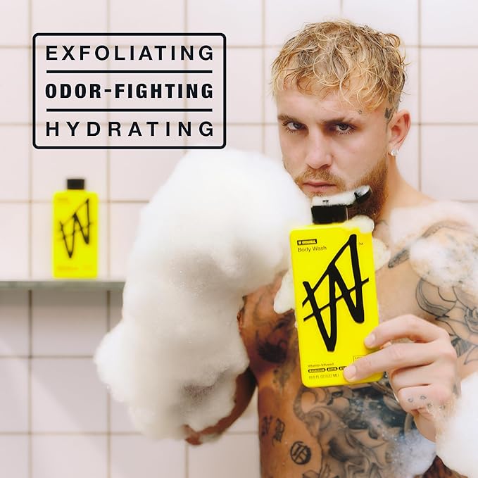 W By Jake Paul Exfoliating Body Wash for Men, Vitamin-Infused, Hydrating Shower Gel, Original, 18 fl oz (Pack of 2)