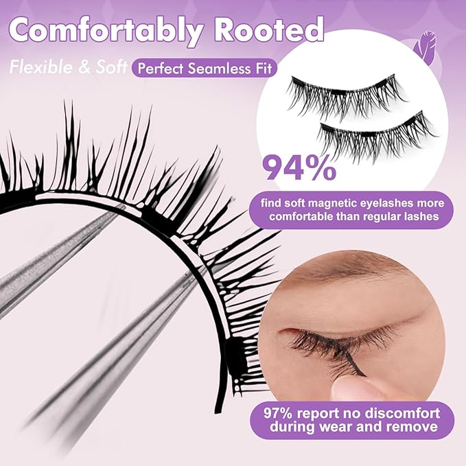 Hunnyfit Magnetic Lashes, Magnetic Eyelashes with Applicator, Magnetic Eyelashes Natural Look,Reusable Magnet Lashes No Glue Needed Soft Lashes Kit for Women Use(Natural+Simple+Fuller)