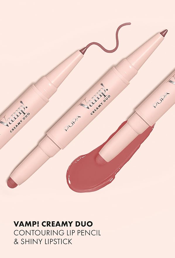Pupa Milano Vamp! Creamy Duo, 011 Orange Red, 1 Pc - 2 in 1 Lipstick and Lip Pencil - Long Lasting - Lightweight - No-Transfer - Smooth Texture - Highly Pigmented