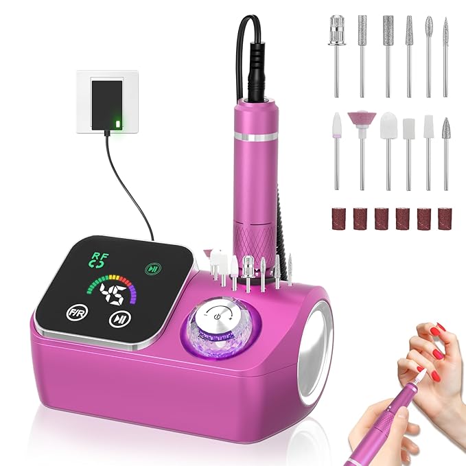 Professional Electric Nail Drill E-File Machine - 45,000 RPM Corded Nail Drills Kit with Low Noise & LED Display for Shaping, Removing & Polishing Acrylic Gel Nails for Salon Home