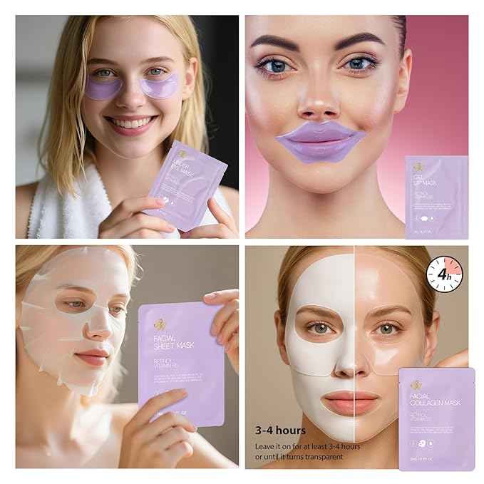 Face Sheet Masks Pack, 55 Pcs Skin Care Kit, Spa Kit Gift for Women, Real Deep Hydrogel Collagen Mask, Hyaluronic Acid Face Serum, Clay Mask, Gel Eye Mask, Lip Gloss, Christmas, Birthday, Anniversary