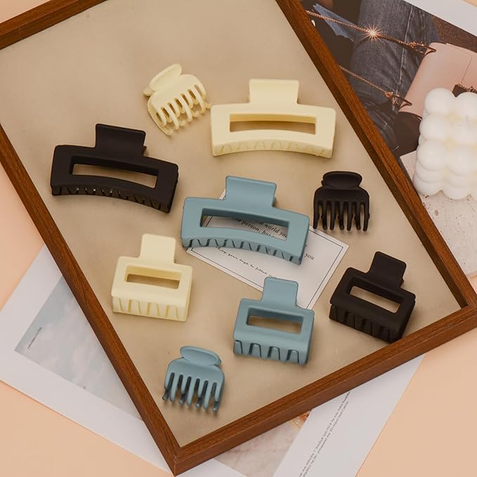 Mehayi 9 PCS Matte Hair Clips Claw for Women Girls, 3 Styles Nonslip Small Hold Strong Hold Cute Jaw Clip Barrettes for Thick Thin Long Short Hair, Fashion Acrylic Hair Clamps Styling Accessories