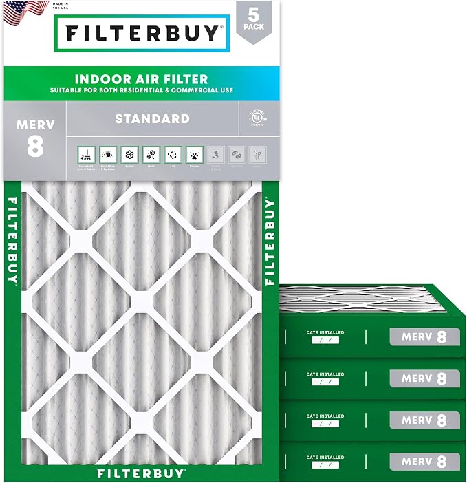 Filterbuy 20x30x2 Air Filter MERV 8 Essential Dust & Allergy Defense, by Filterbuy