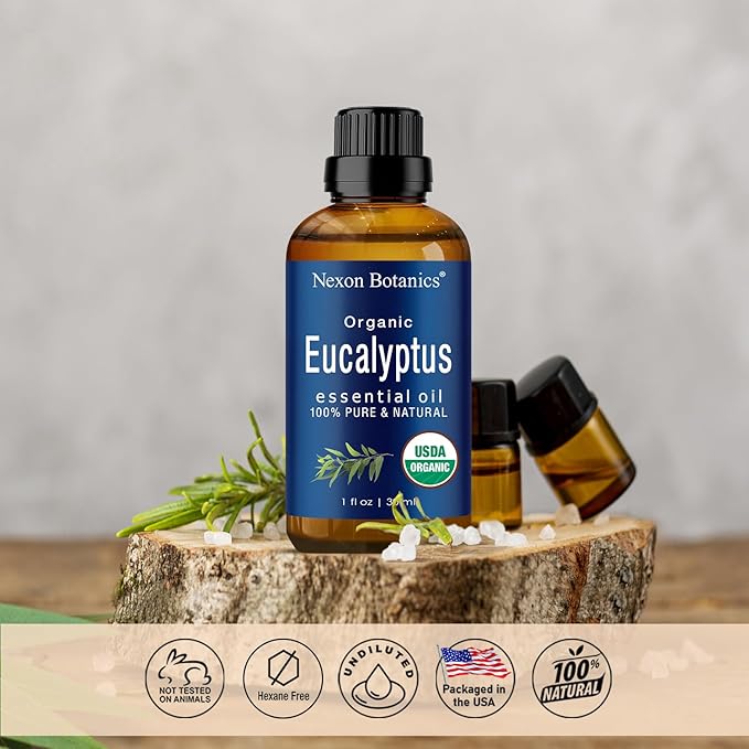 Organic Eucalyptus Essential Oil 30 ml - Pure, Natural Oil for Aromatherapy, Diffusers, DIY, Candle and Soap Making Scent - Nexon Botanics