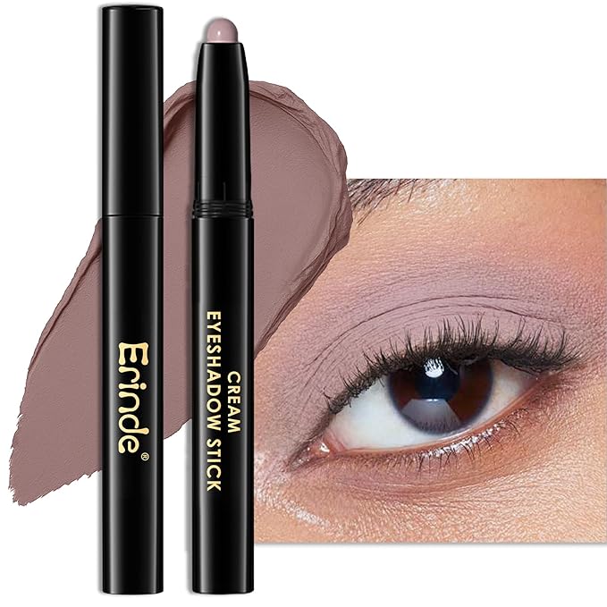 Erinde Waterproof Eyeshadow Stick, Cream Eye Shadow Stick, Long-Lasting, Crease-Proof, Cream to Powder Buildable & Blendable Eye Shadow Pencils Crayon, Vegan & Cruelty-Free, 12 Light Taupe
