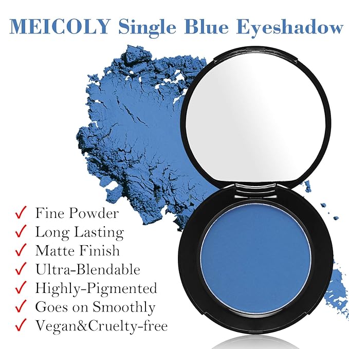 MEICOLY Single Blue Eyeshadow with Mirror and Mini Brush,Matte Halloween Sally Avatar Makeup Eye Shadow Powder,Waterproof Eyeshadow Palette,Talc-Free,Long Lasting Eye Makeup