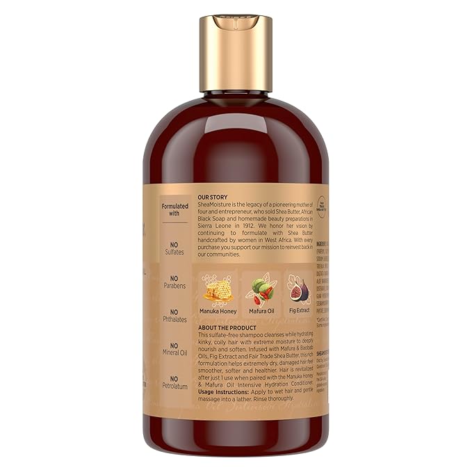 Shea Moisture Intensive Hydration Shampoo Manuka Honey and Mafura Oil for Dry, Damaged Hair Sulfate-Free 13 oz