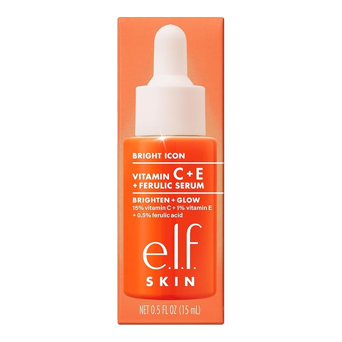 e.l.f. SKIN Bright Icon Vitamin C + E + Ferulic Serum Mini, Brightening & Soothing Face Serum, Helps Even Skin Tone, Vegan & Cruelty-Free, 0.5 fl oz