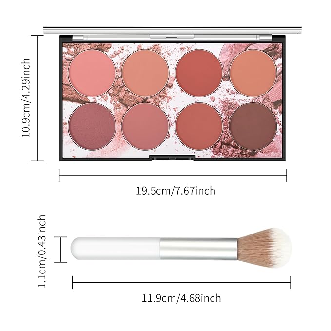 KYDA 8 Colors Face Blush Palette, Natural Matte Blush Palette, Smooth Blendable Powder, Multiuse Blusher Makeup with Contour and Highlighter