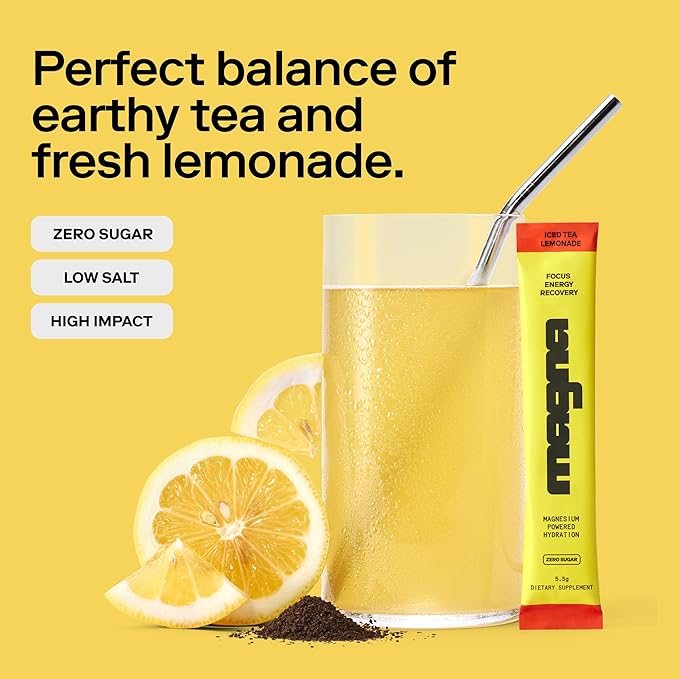 MAGNA Electrolytes Powder Drink Mix for Hydration, Energy & Focus Support with Magnesium L Threonate, Sodium, Potassium, Vitamin D, B6 & B12, Sugar Free, Tea Lemonade Flavor, 14 Servings