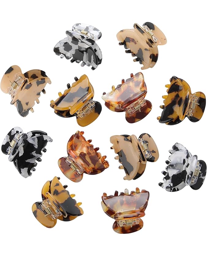 Claw Hair Clips Jaw Clamps - 12PCS Small Hair Claw Jaw Clamp for Thin Hair Styling Accessories Classic Hair Clamp for Women Girls(Amber)