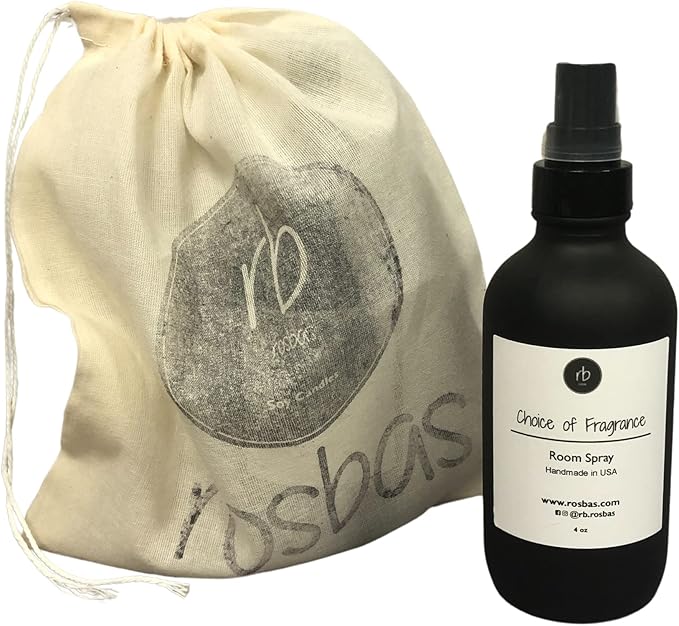 Rosbas Room Spray, Fraser Fir Scented, Matte Black Glass Bottle, 4 oz, Drawstring Cotton Bag, Long Lasting Scented Air Freshener, Non-Aerosol, Handmade in the USA