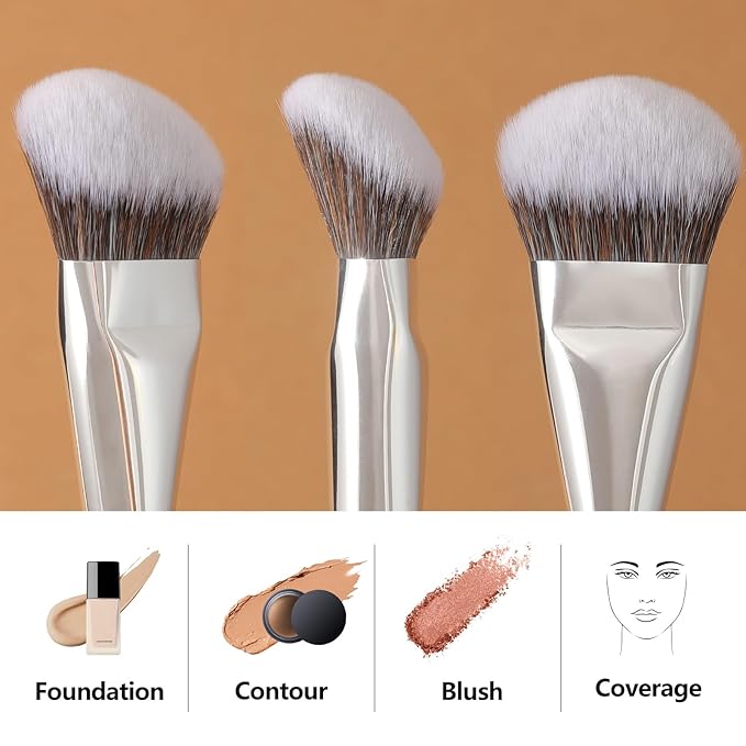 Blush Brush, Angled Contoured for Flawless Face Foundation Liquid Cream Cheek Makeup Multitask 202