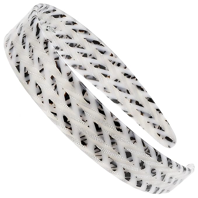 Camila Paris CP3465 French Headband for Women, Handmade White and Gray, Strong Hold Grip Women's Hair Band, Ligth and Very Flexible, No Slip and Durable Styling Girls Hair Accessories, Made in France