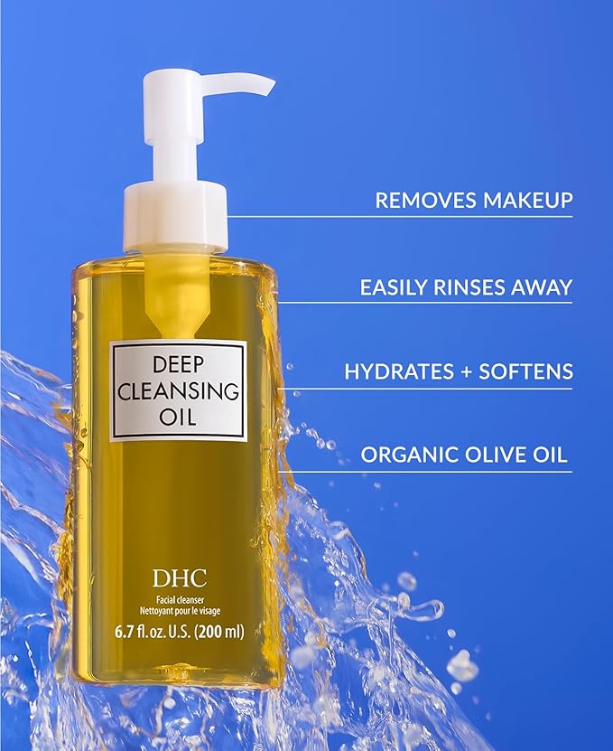 DHC Deep Cleansing Oil and Travel Size, Facial Cleansing Oil, Makeup Remover, Cleanses without Clogging Pores, Residue-Free, Fragrance and Colorant Free, For All Skin Types, 6.7 oz and 1 oz