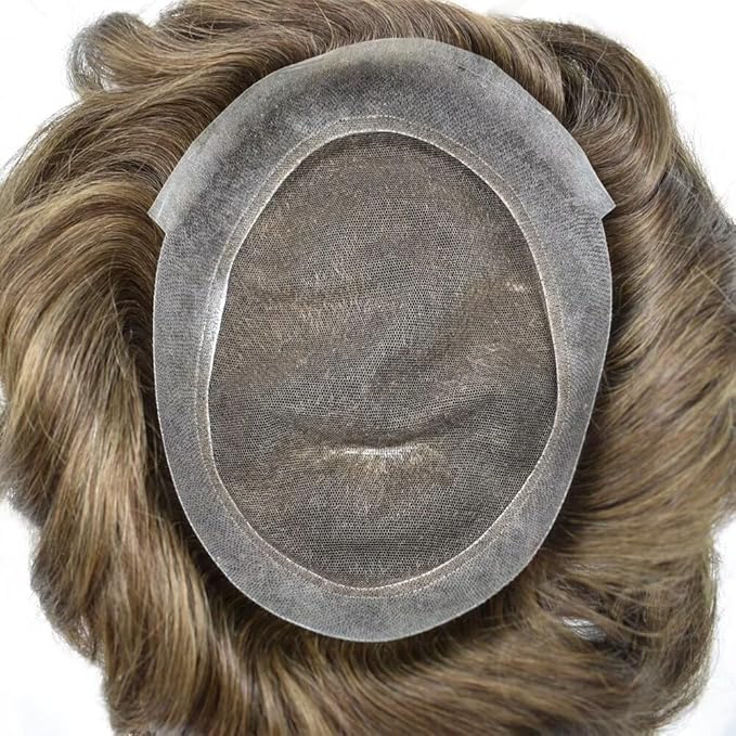 FACE MIRACLE Toupee for Men French Lace Hairpiece Human Hair Replacement System Skin PU Mens Toupee Hair Wigs for Man V-Looped Front Hair Prosthesis 7"X9" #3 Dark Brown