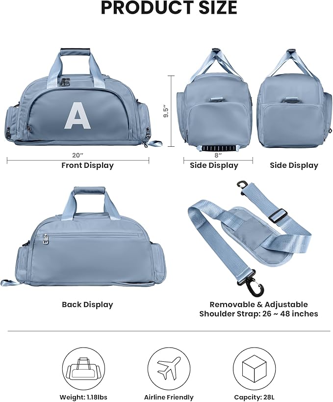 Teen Girls Gifts Trendy Stuff, Initial Gym Bags with Shoe Compartment, Dance Bag for Girls, Monogram Kid Overnight Bags, Small Travel Duffle Tote-Festival Gift for Daughter (Letter D)