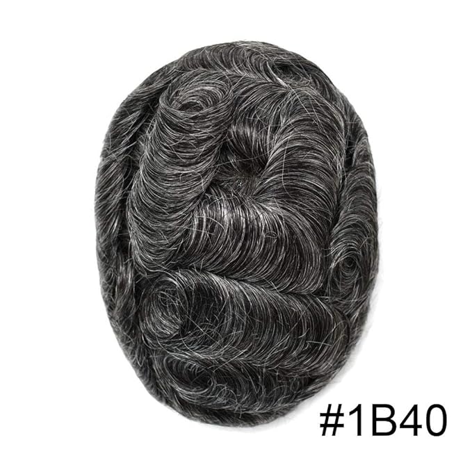 FACE MIRACLE Hair System for Men French Lace Mens Toupee Human Hair Replacement System Lace with PU Toupee for Men Male Hair Piece Wigs 8"X10" #1B40 1B# OFF BLACK WITH 40% SYNTHETIC GREY