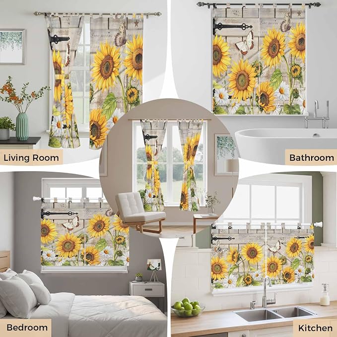 Farm Flowers Kitchen Curtains 36 Inch Length, Small Window Curtains Tab Top - Image 7