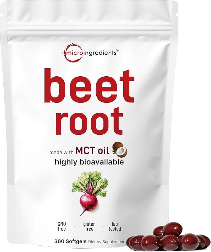 Micro Ingredients Beet Root | 360 Softgels with MCT Oil | Highly Bioavailable | Max Strength | Super Beets Supplements | Fresh Beetroot Extract | Nitric Oxide, Blood Pressure, & Heart Health Support
