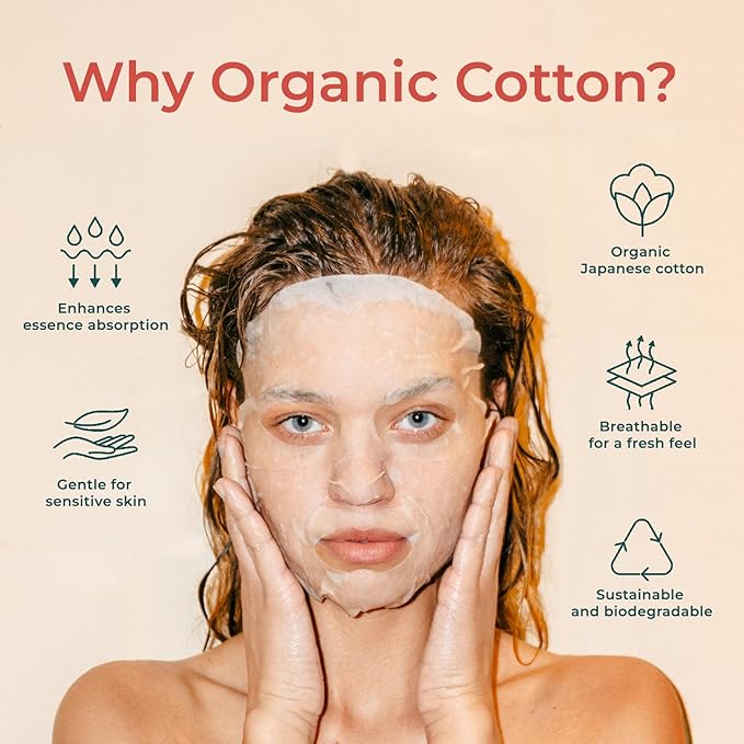INNA ORGANIC Sheet Mask - Deep & Long Hydration, EWG & COSMOS Certified (Pack of 5) | Myrrh Essential Oils Infused Skin Care | Luxury Clean Beauty
