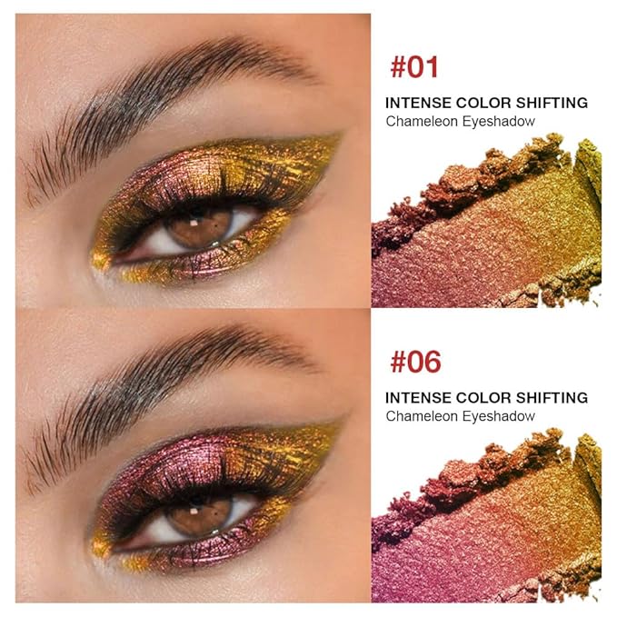 evpct 2Pcs Rose Red Gold Shimmer Glitter Sparkle Chameleon Duo Chrome Multichrome Iridescent festival Eyeshadow Palette, Loose Glitter Gothic Single Mini Eye Shadow Palette Makeup for Older Women