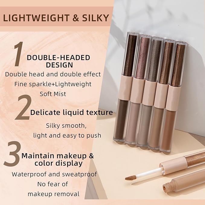Rosy Brown Liquid Eyeshadow Matte Double Ended Glitter Metallic Eyeshadow Pencil Primer Base Quick Drying Waterproof Long Lasting Highlight Stick Shadow Pen Eye Makeup (#1)
