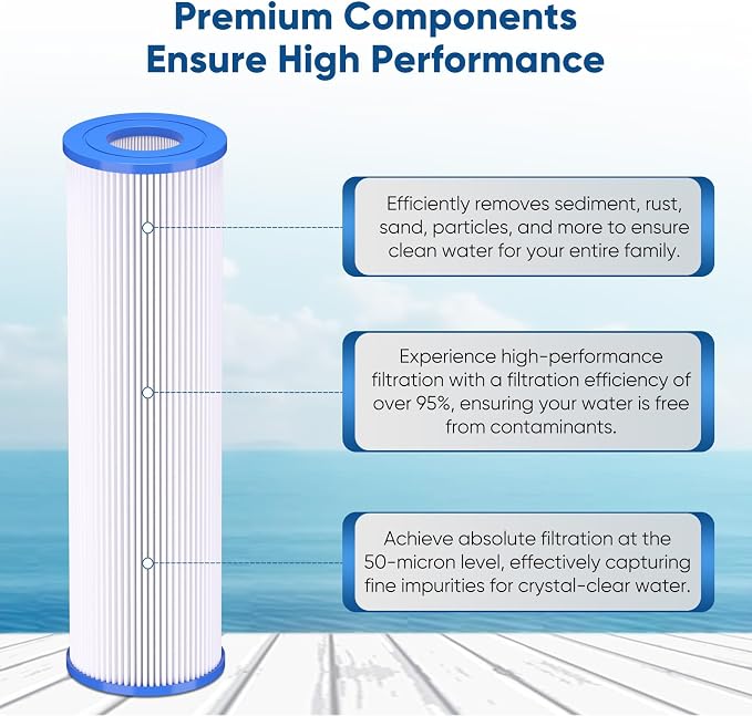 PUREPLUS 50 Micron 10"x2.5" Whole House Pleated Sediment Filter - Image 3