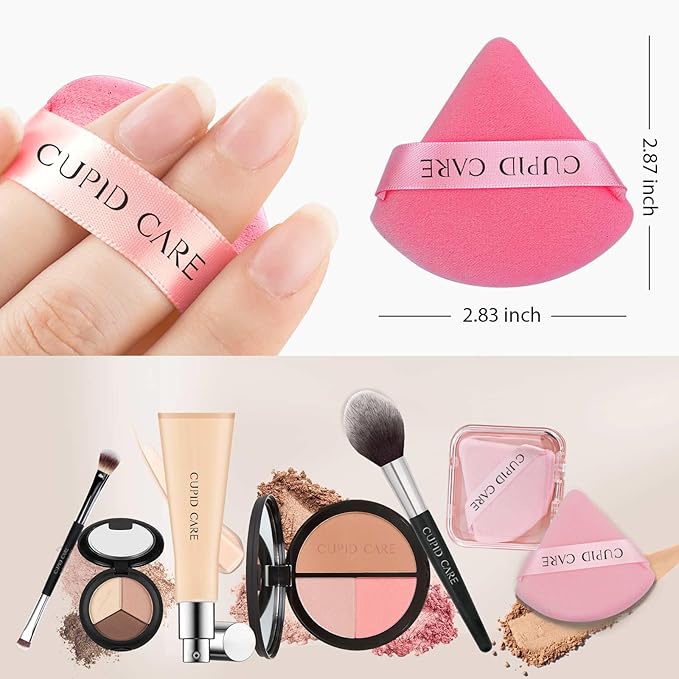 6 Pcs Powder Puff with 2 Travel Cases, Setting Powder Puffs for Face Powder and Foundation, Velour Makeup Puff for Loose Powder Body Powder, Skin-Friendly, Beauty Makeup Tools-Pink/Red