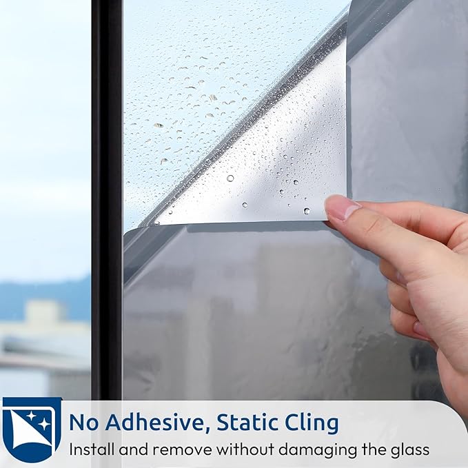 rabbitgoo Window Privacy Film One Way Window Tint for Home, Removable Reflective Heat Sun Blocking Anti UV Glass Door Covering, Mirror Tinting Film House Office, 17.5 in X 9.8 Feet, Silver