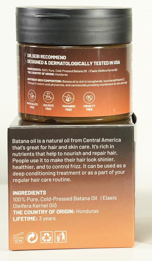 Batana Oil for Hair Growth, Dr Sebi 100% Pure Organic Natural Ingredients from Honduras Prevents Hair Loss, Enhances Thickness, Restores Dry Damaged Hair, 5.3oz