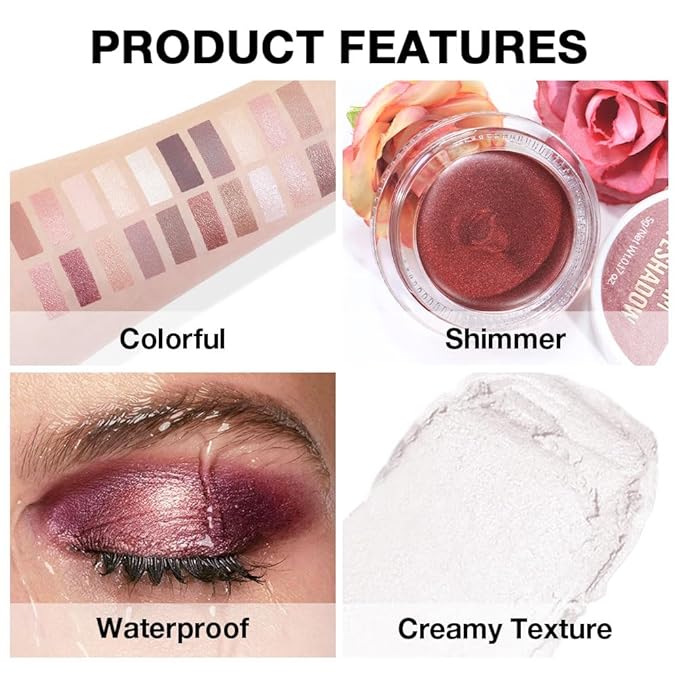Cream Glitter Purity Shimmer Metallic Eyeshadow Palette Makeup, Natural Single Mini Instant Holographic Eyeshadow For Women, Sombras Crema Para Ojos, Talc, Paraben & Cruelty Free, P06