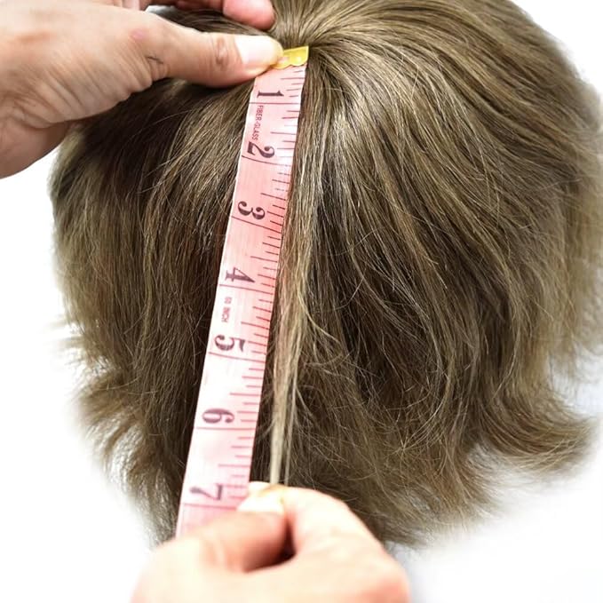 Mens Toupee Human Hair Piece French Lace Toupee for Man Hair System Indian Human Hair Replacement Systems V-Looped PU Front Hairpieces 6"X9" 6# LIGHT BROWN
