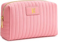 Monogrammed Make Up Bags for Women,Personalized Cosmetic Bags Women,Small Quilted Makeup Pouch,Cute Makeup Bag Travel,Birthday Gifts for Teen Girl (Pink I)