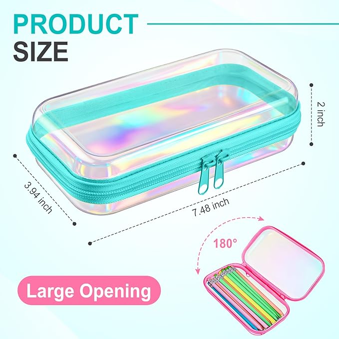 Hoolerry 3 Pcs Clear Hard Zipper Case Plastic Pouch Transparent Hard Case Clear Makeup Bag Portable Travel Organizer Bin for Cosmetics, Building Blocks, Puzzles(Laser,S)