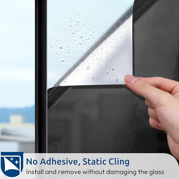 rabbitgoo Window Privacy Film One Way Window Tint for Home, Removable Reflective Heat Sun Blocking Anti UV Glass Door Covering, Mirror Tinting Film House Office, 35.4 in X 32.8 Feet, Black Silver