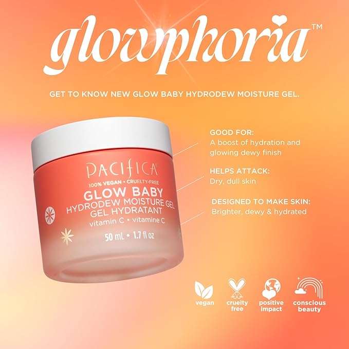 Pacifica Glow Baby Hydrodew Gel Moisturizer – Vitamin C & Niacinamide Dewy Face Gel for Glowing Skin, Lightweight Oil-Free Daily Moisturizer for Brightening & Hydration, Vegan & Clean Beauty Formula