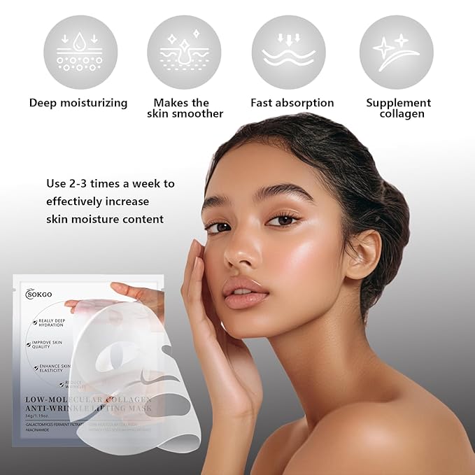 Low Molecular Weight Collagen Overnight Hydrogel Mask, Enhances Skin Elasticity, Reduces Pores, Transforms from White to Transparent Upon Absorption Skin Care Treatment，