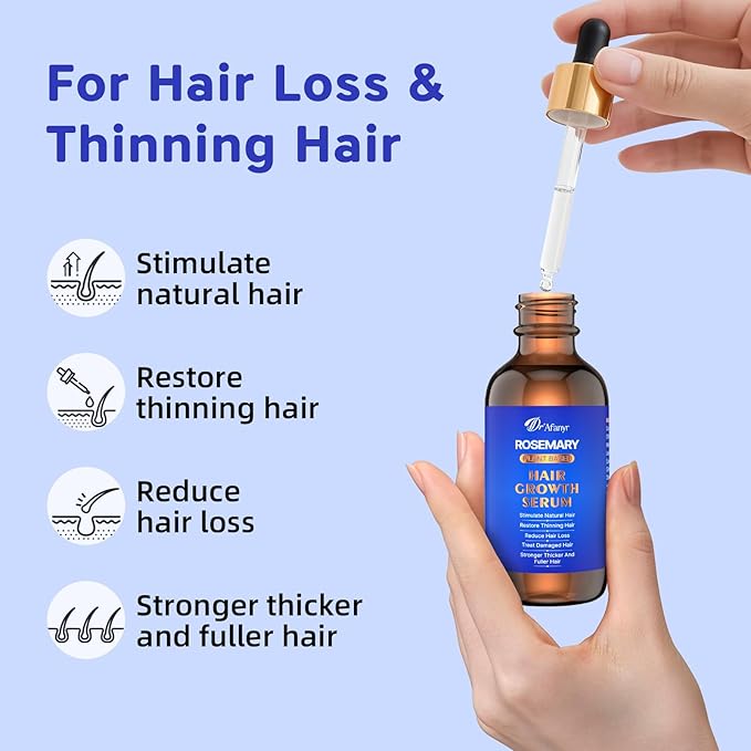 Hair Growth Serum with Rosemary Oil & Saw Palmetto - 100% Natural Plant-Based Formula to Stimulate Follicles, Revive Roots for Visibly Thicker Fuller Hair, Reduce Shedding and Loss For Men & Women