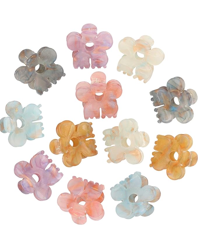 Claw Hair Clips Jaw Clamps - 12PCS Small Hair Claw Jaw Clamp for Thin Hair Styling Accessories Classic Hair Clamp for Women Girls (Sequins(Flower))