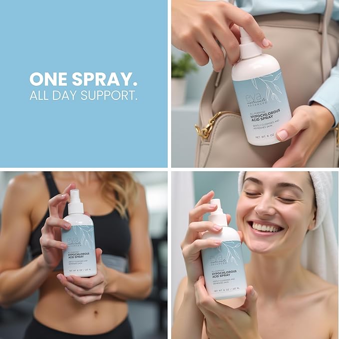 Hypochlorous Acid Spray for Face, Skin, and Body – HOCl Facial Mist Toner, Hydrating Cleanser for Acne, Eczema, Rosacea, Eyelids, Pets, Workout, Baby, Back, Redness, Sensitive Care Spray - 8 oz.