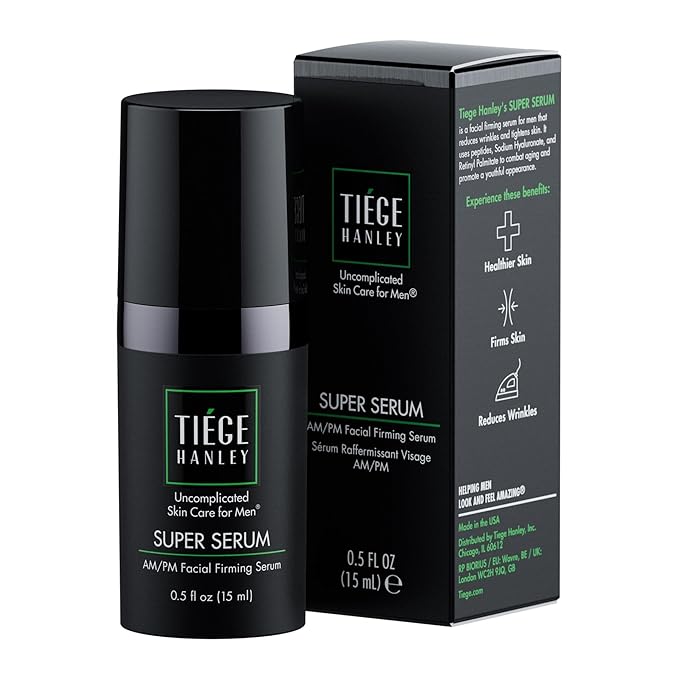 Tiege Hanley Anti Aging Face Serum for Men, Super Serum with Peptides, Retinyl Palmitate, and Sodium Hyaluronate to Firm Skin and Reduce Fine Lines, Men’s Skin Care, 0.5 Fl Oz