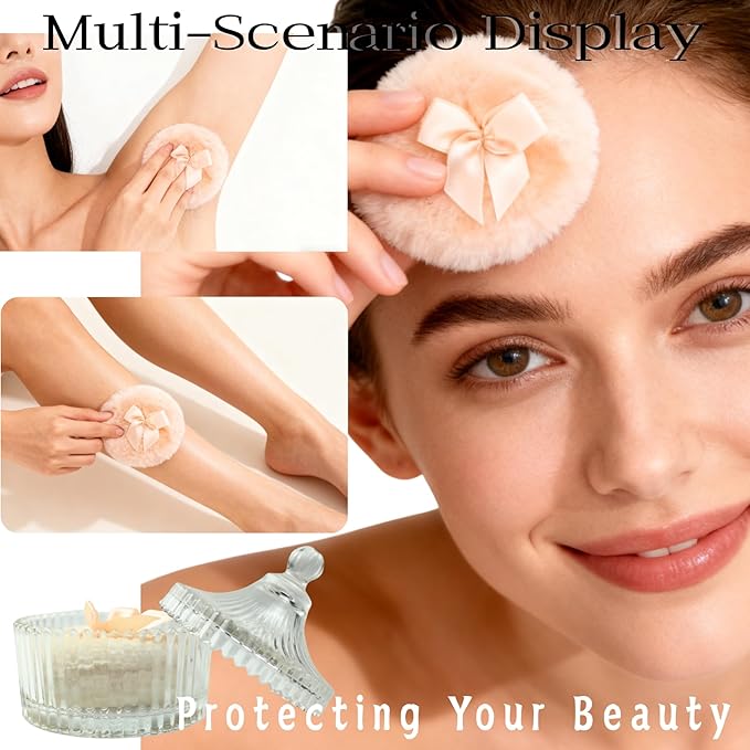 2 Pcs Large Body Powder Puff and Container Powder Container with Puff Powder Puff Crystal Container Soft Washable Reusable Velour Face Body Glitter Powder Puff Wet Dry Makeup (Colorful Simple)