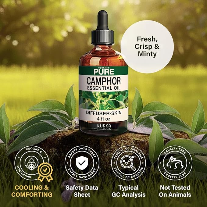 KUKKA Camphor Essential Oils - 4 Fl Oz - for Hair, Skin, Diffuser, Aromatherapy & DIY Soap Making Scent
