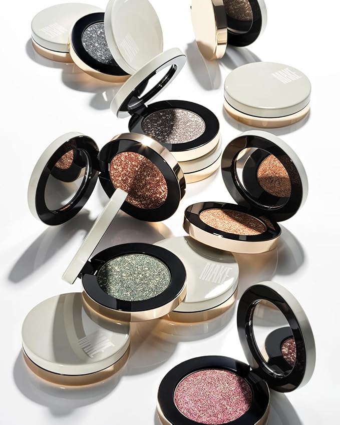 MAKE Beauty Multi-Chromatic Eye Shadow. Metal Reflecting Luminous Foil Finish Creamy, Buildable, Dimensional Long-wear, Crease-proof Powder Eyeshadow, Multichrome Shade - Dream Dust, Gold